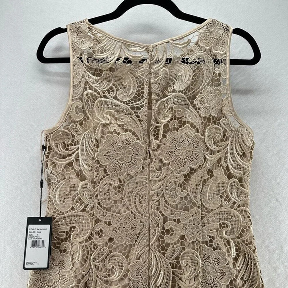 Adrianna Papell Dress Size 6 Lace Overlay Sheath Boat Neck Sleeveless Beige - Picture 5 of 12
